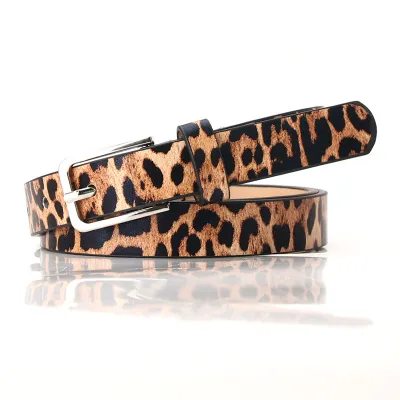 Women's Casual Fashion Leopard Zebra Alloy Pin Buckle Thin Belt 1.8cm Wide 103cm Long