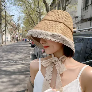 Summer Women'S Casual Fashion Lace Straw Bucket Hat