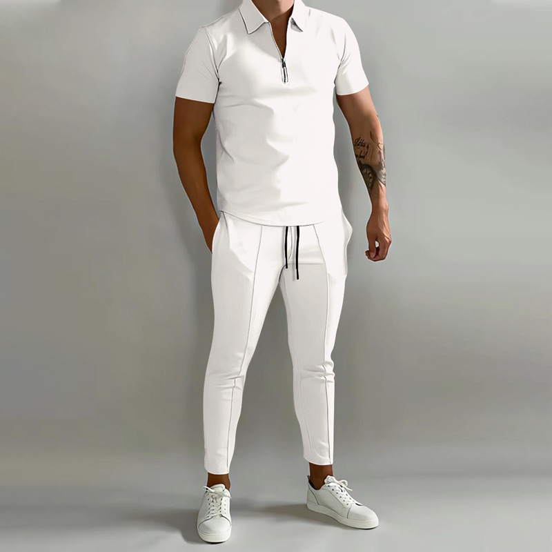 2 Pieces Polo Sets for Men Quarter Zip Short Sleeve Golf