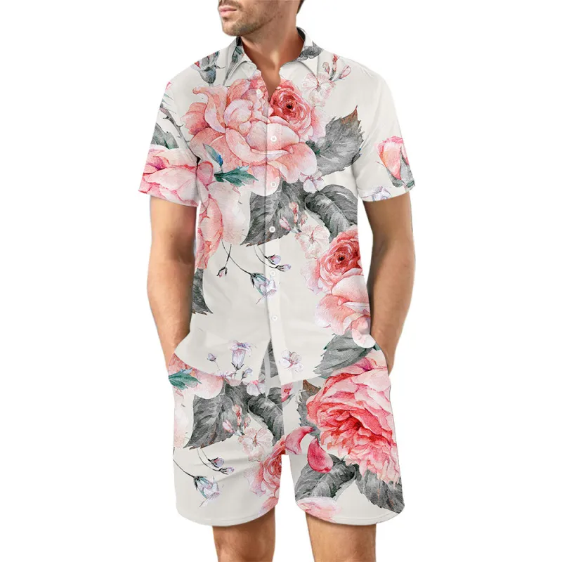Wholesale Men'S Casual 3d Digital Printing Beach Short-Sleeved Shirt And  Shorts Two-Piece Set