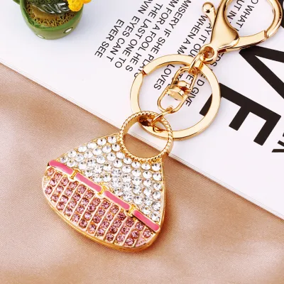 Women Fashion Rhinestone Handbag High-Heeled Shoes Flowers Design Key Chain