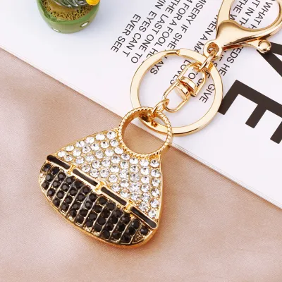Women Fashion Rhinestone Handbag High-Heeled Shoes Flowers Design Key Chain