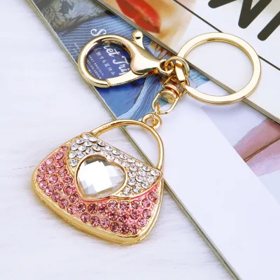 Women Fashion Rhinestone Handbag High-Heeled Shoes Flowers Design Key Chain