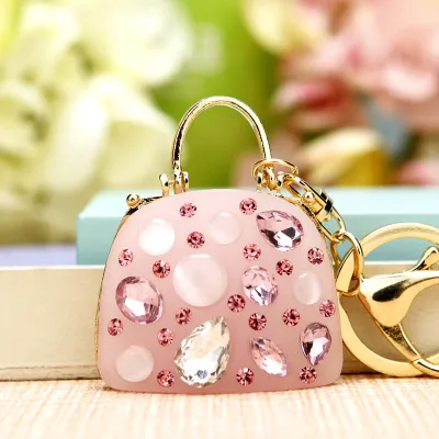 Women Fashion Rhinestone Handbag High-Heeled Shoes Flowers Design Key Chain