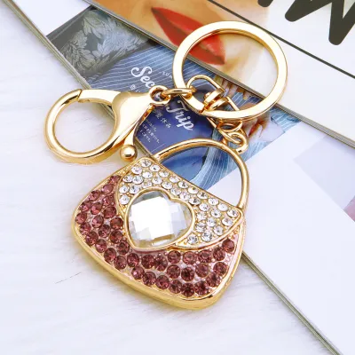 Women Fashion Rhinestone Handbag High-Heeled Shoes Flowers Design Key Chain