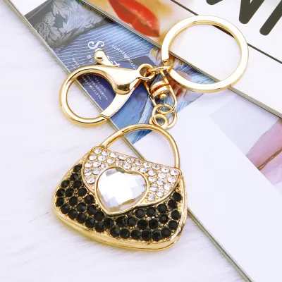 Women Fashion Rhinestone Handbag High-Heeled Shoes Flowers Design Key Chain