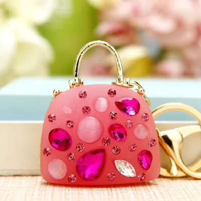 Women Fashion Rhinestone Handbag High-Heeled Shoes Flowers Design Key Chain