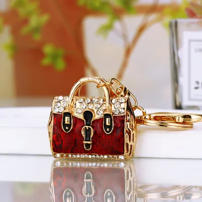 Women Fashion Rhinestone Handbag High-Heeled Shoes Flowers Design Key Chain