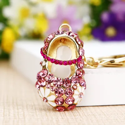 Women Fashion Rhinestone Handbag High-Heeled Shoes Flowers Design Key Chain