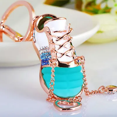 Women Fashion Rhinestone Handbag High-Heeled Shoes Flowers Design Key Chain
