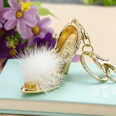 Women Fashion Rhinestone Handbag High-Heeled Shoes Flowers Design Key Chain