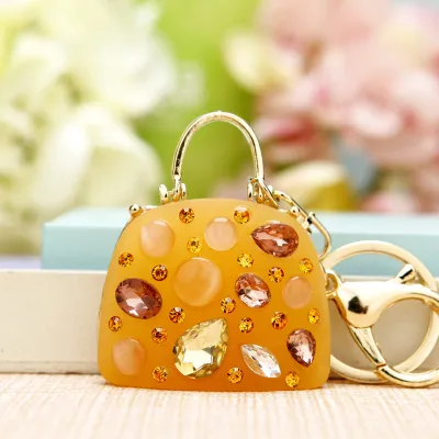 Women Fashion Rhinestone Handbag High-Heeled Shoes Flowers Design Key Chain