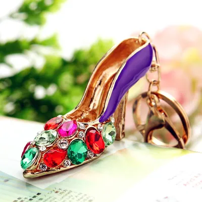 Women Fashion Rhinestone Handbag High-Heeled Shoes Flowers Design Key Chain