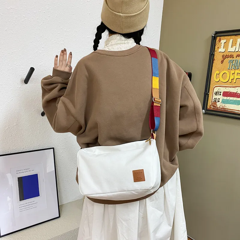 Women Fashion Ribbon Large Capacity Canvas Bucket Shoulder Bag