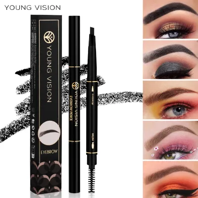 Young Vision Women Anti-Smudge Automatic Rotating Triangular Eyebrow Pencil Double Headed With Brush