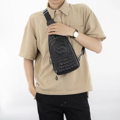 Men'S Crocodile Print Pu Leather Chest Bag Crossbody Bag
