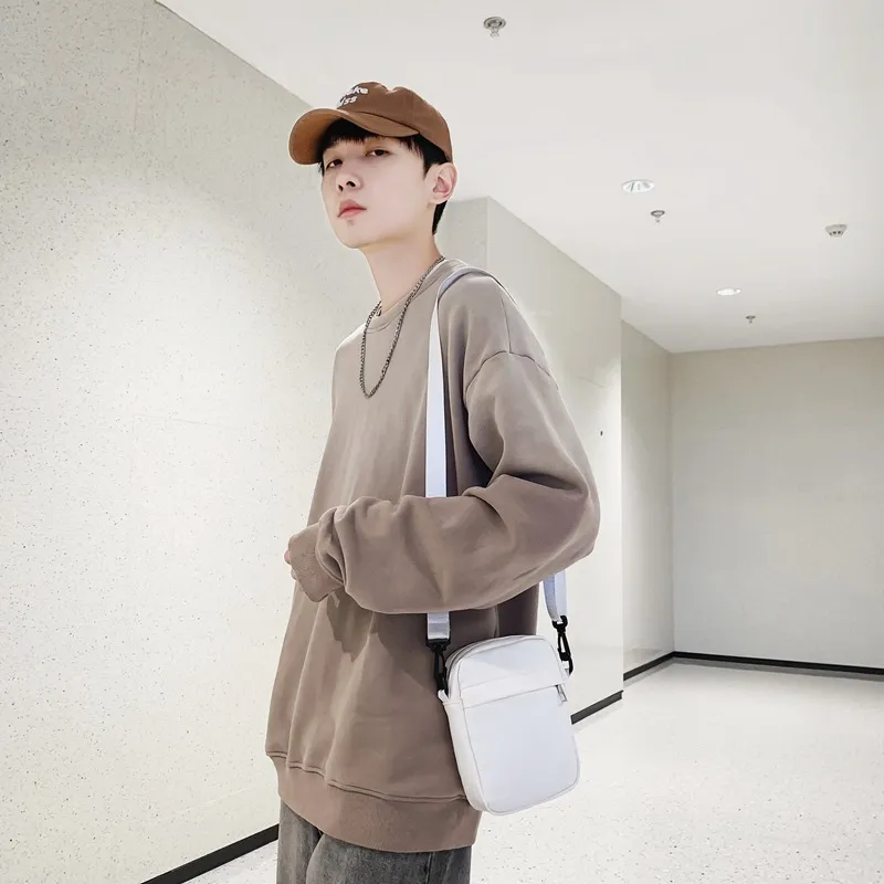 Men's Casual Solid Color Light PU Leather Messenger Bag with Zipper