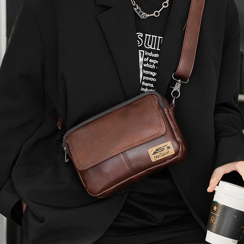 Men's Fashion Sports PU Retro Messenger Bag with Zipper Closure
