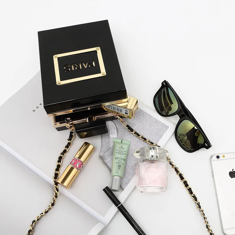 Women Fashion Transparent Acrylic Leather Chain Small Square Crossbody Bag