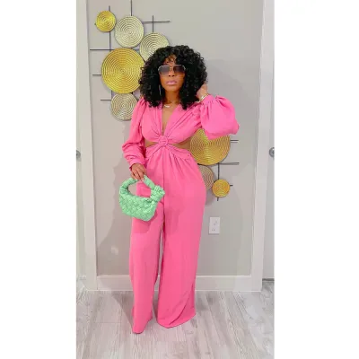 Summer Women Sexy Solid Color Long Halter Backless Jumpsuit