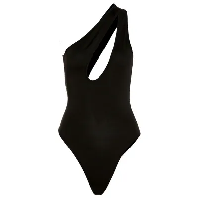 Women's Solid Color Sexy Oblique Shoulders Slim One-Piece Swimwear