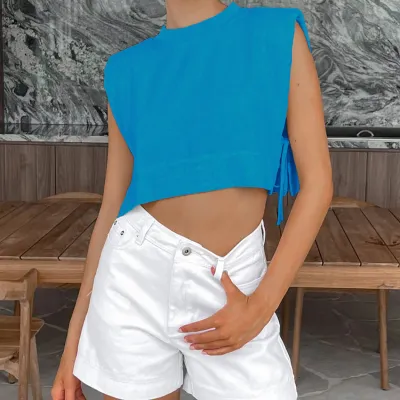 Women Casual Urban Style Cotton Linen Sleeveless Blouse And Pants Vacation Set
