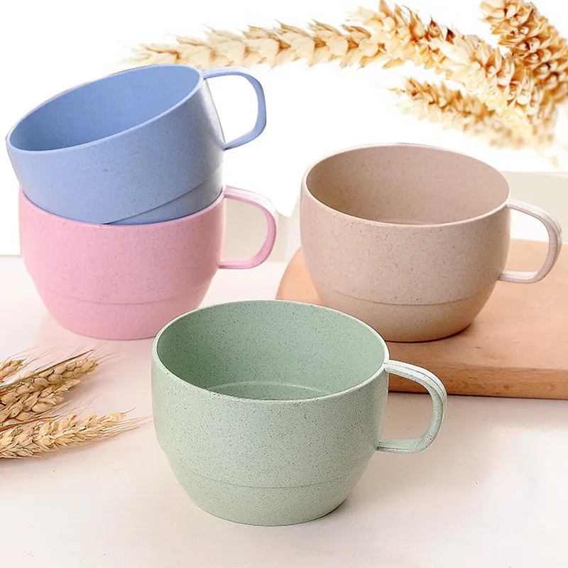 Fashion Solid Color Health Wheat Straw Plastic Mouthwash Cup