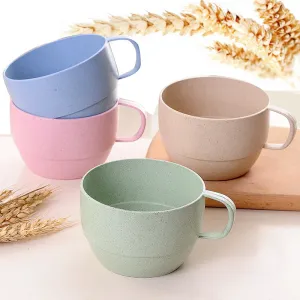 Fashion Solid Color Health Wheat Straw Plastic Mouthwash Cup
