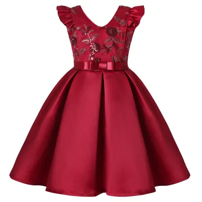Toddler Baby Girls Ruffle Sleeve Sequin Bow Princess Festival Party Dress