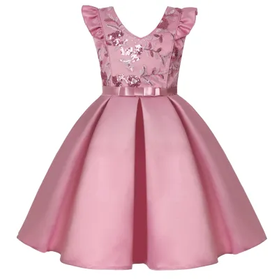 Toddler Baby Girls Ruffle Sleeve Sequin Bow Princess Festival Party Dress