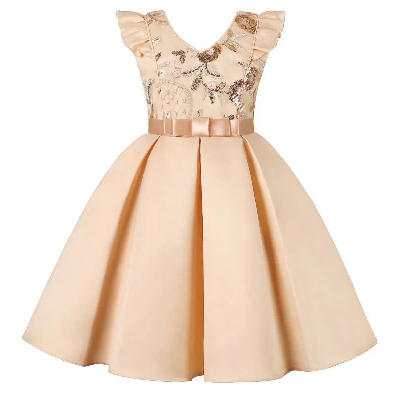 Toddler Baby Girls Ruffle Sleeve Sequin Bow Princess Festival Party Dress