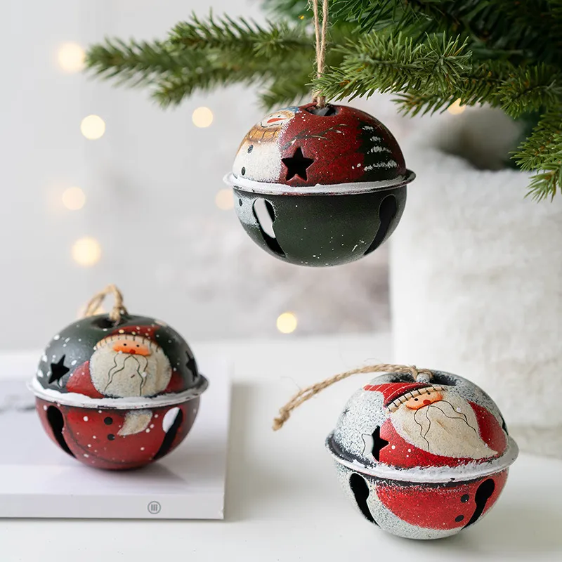 Retro Santa Snowman Bell Christmas Tree Pendant Wrought Iron Ornament