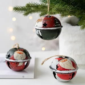 Retro Santa Snowman Bell Christmas Tree Pendant Wrought Iron Ornament