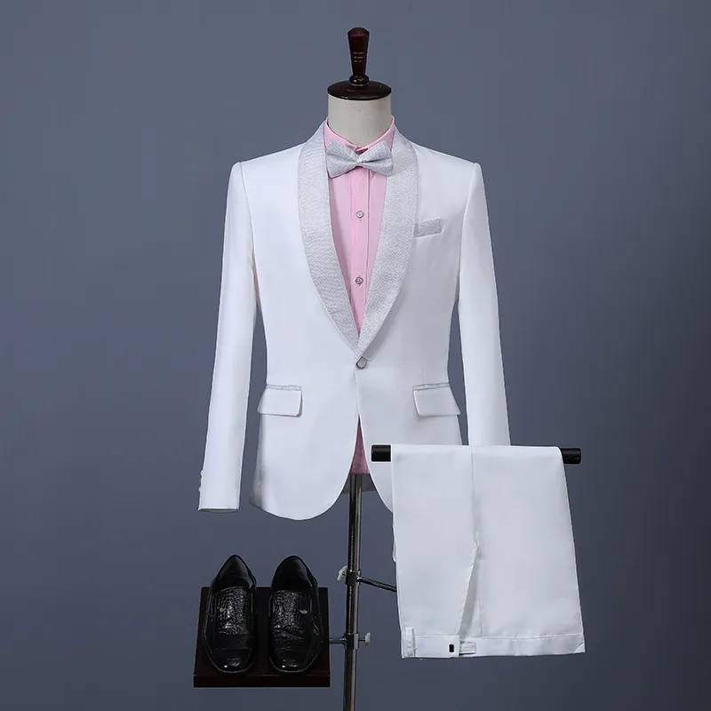 Fashion Single Breasted Shawl Collar Wedding Blazer Suit With Bow Tie