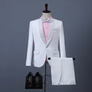 Fashion Single Breasted Shawl Collar Wedding Blazer Suit With Bow Tie