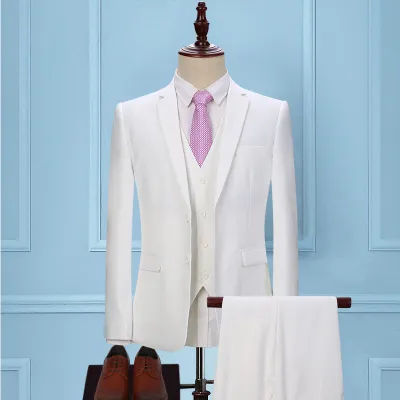 Men Slim Fit Wedding Suit Double Breasted Solid Blazer and Pants Set with Tie
