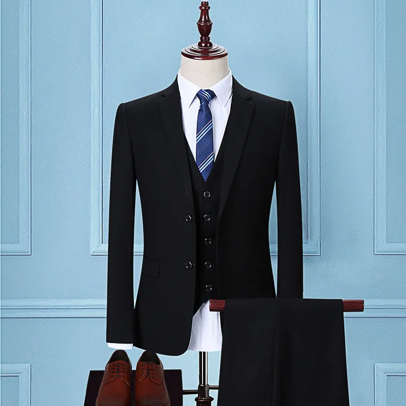 Men Slim Fit Wedding Suit Double Breasted Solid Blazer and Pants Set with Tie
