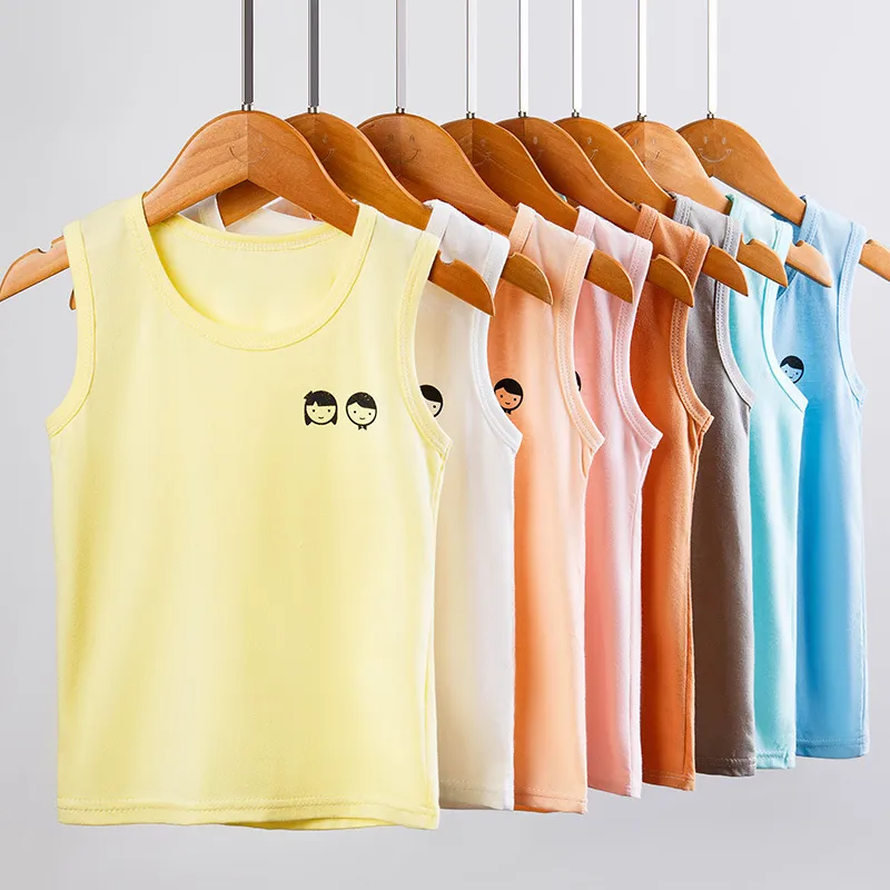 Children Kids Baby Boys Girls Fashion Casual Cartoon Print Sleeveless T-Shirts Round Neck Cotton Unisex