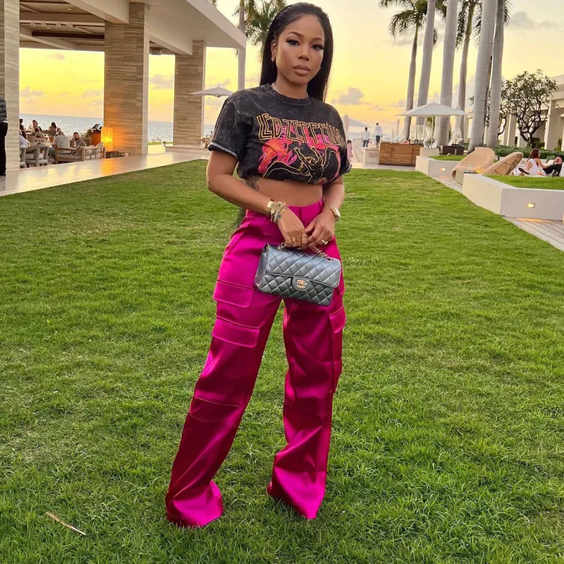 Women Casual Solid Color Multi-Pocket Zipper Loose Wide Leg Pants