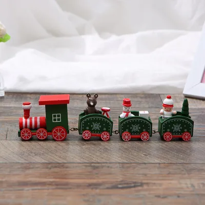 Children Toy Christmas 4 Sections Red White Wooden Small Train Desktop Ornament