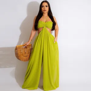 Women Sexy Chiffon Halter Neck Backless Wide Leg Jumpsuit