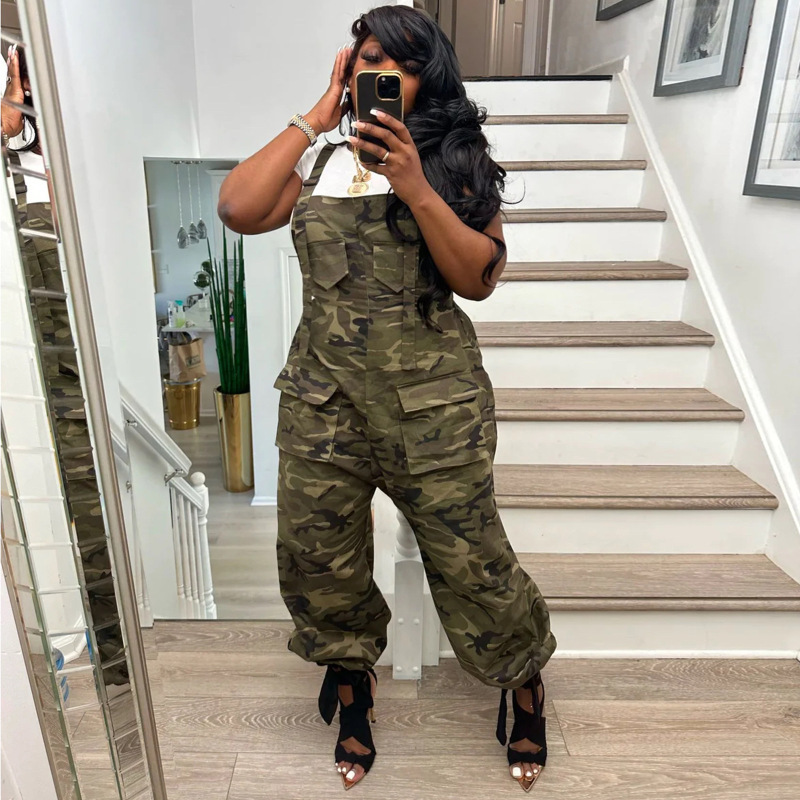 Fashion womens camo dungarees