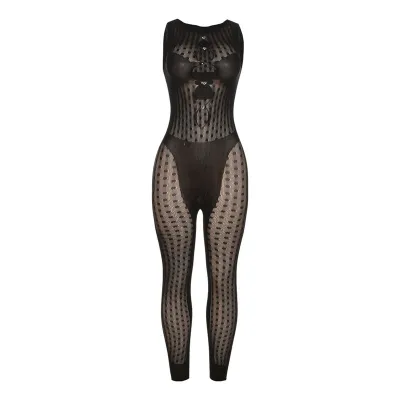 Women Fashion Sexy Mesh See-Through Cut Out Sleeveless Jumpsuit