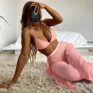 Women's Fashion Solid Color Bikini Pants Swimsuit Set - Quick Dry Polyester