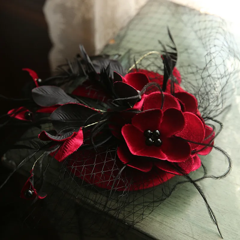 Women Temperament Mesh Flower Decoration Banquet Evening Dome Hat