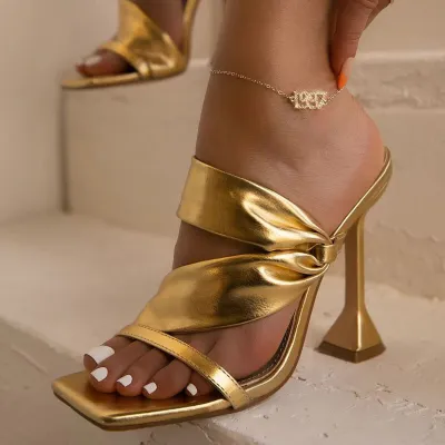 Plus Size Women Fashion Square Toe Stiletto Slippers