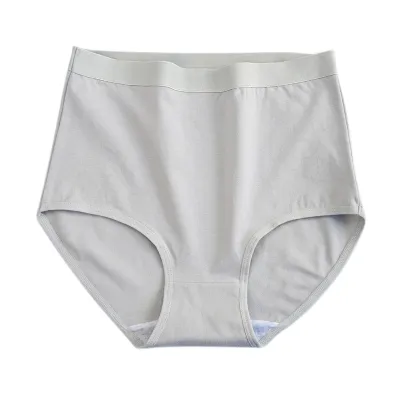 Women Simple Solid Color Breathable Pure Cotton Large Size High Waist Tummy-Tight Panties