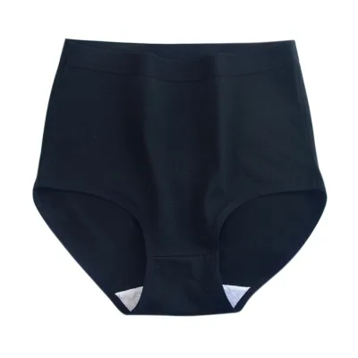Women Simple Solid Color Breathable Pure Cotton Large Size High Waist Tummy-Tight Panties
