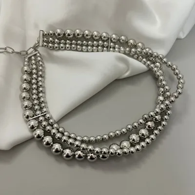 Women's Three Layers Ball Stacking Necklace Silver Alloy Geometric Pendant