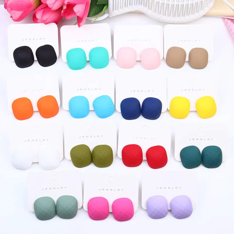 Women's Simple Square Polygonal Three-Dimensional Faceted Spray Paint Candy Color Acrylic Earrings
